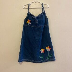 Vintage Y2K Charming Blue Denim Kids Dress with Floral Accents